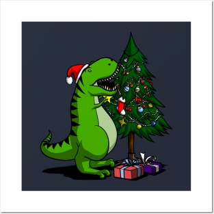 T-Rex Hates Christmas Tree Star Funny Dinosaur Posters and Art